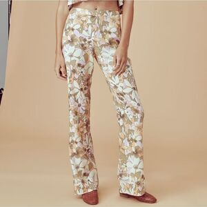 NWT For Love and Lemons Renata High Waist Pants in Tan Floral